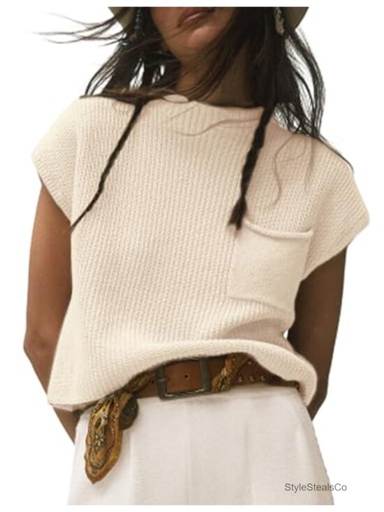 Other - Women's Sleeveless Knit Sweater Vest Mock Neck Cap Sleeve Boxy Fit Pullover
